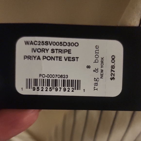 Rag & Bone White Pinstripe Priya Ponte Buttoned Vest Top Size 8 - Picture 2 of 8